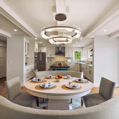 view from dining table into kitchen